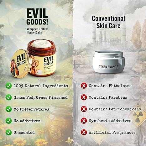 EVIL GOODs Whipped Beef Tallow and Manuka Honey Balm, 4oz, OrganicFace Cream, Moisturizer, Body Lotion.Skin Care and Lip Balm-XDX