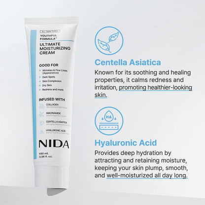 Youthful Formula Ultimate Moisturizing Cream (100mL) / Collagen, Niacinamide, Centella Asiatica, Hyaluronic Acid / Wrinkles, Dark Spots, Skincare