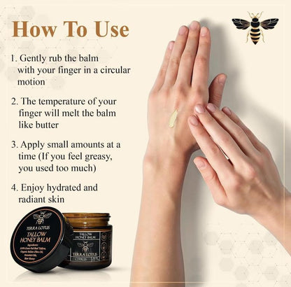 Organic Grass - Fed Beef Tallow Balm with Raw Honey - Handmade All-Natural Moisturizer for Soft, Smooth, Radiant Skin