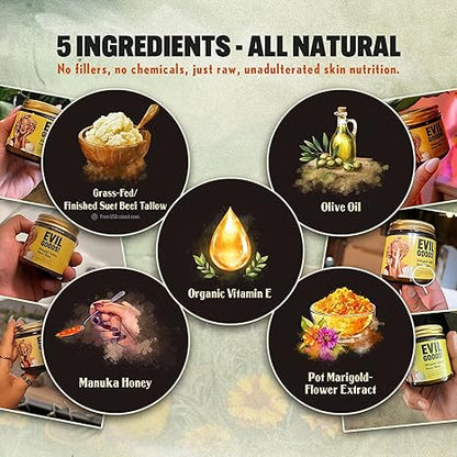 EVIL GOODs Whipped Beef Tallow and Manuka Honey Balm, 4oz, OrganicFace Cream, Moisturizer, Body Lotion.Skin Care and Lip Balm-XDX