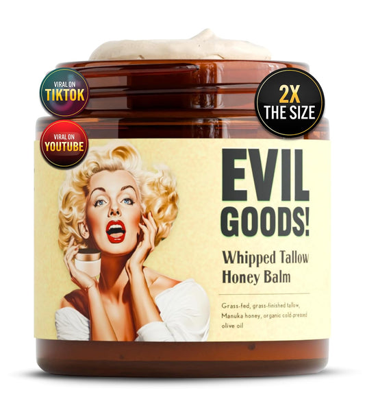 EVIL GOODs Whipped Beef Tallow and Manuka Honey Balm, 4oz, OrganicFace Cream, Moisturizer, Body Lotion.Skin Care and Lip Balm-XDX