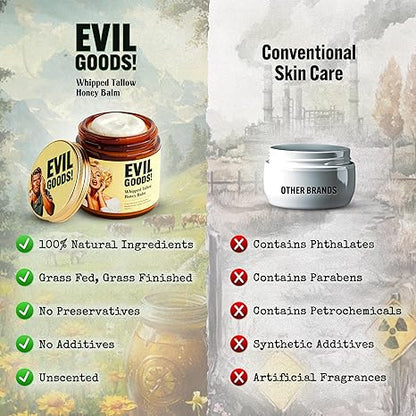 EVIL GOODs Whipped Beef Tallow and Manuka Honey Balm, 4oz, OrganicFace Cream, Moisturizer, Body Lotion.Skin Care and Lip Balm-XDX